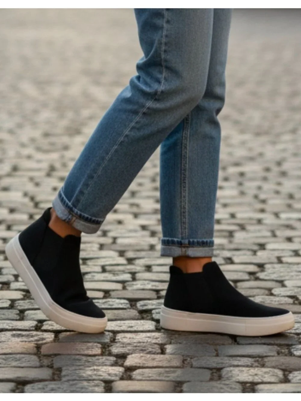 Black Chelsea Slip On Sneakers Platform Sole Minimalist Ankle Boots